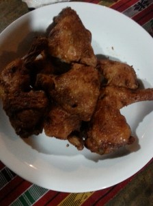 Fried chicken with kaffir (I hate that name but can't find an alternative) lime.  Masarap! Sedap! Delicious!