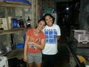 Jo and Lisa always ready with a glass of water or rum!